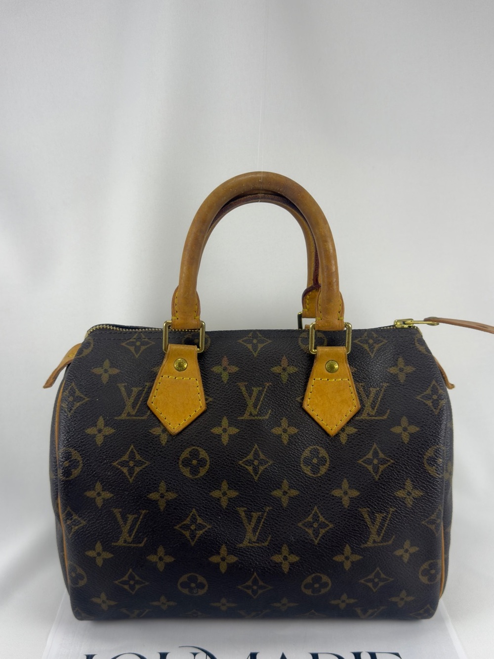 Louis Vuitton LV Speedy 25 Brown Monogram Canvas Satchel with Tan Trim
